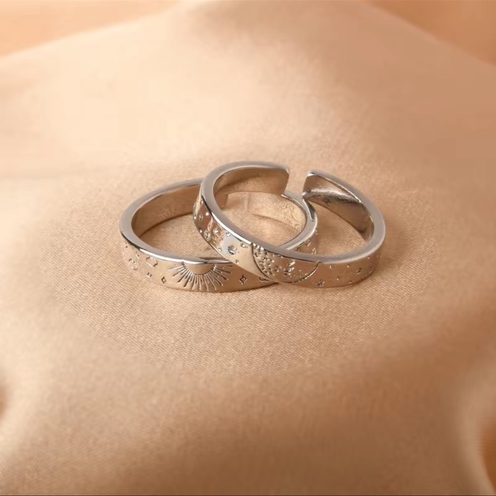 Silver Plated Sun Adjustable Open Couple Ring